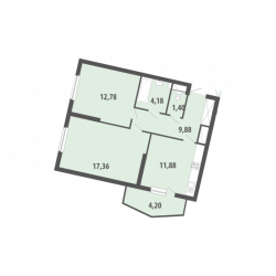 Двухкомнатная квартира 58.74 м²