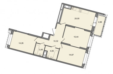 Трёхкомнатная квартира 85.41 м²
