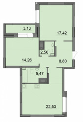 Двухкомнатная квартира 72.61 м²