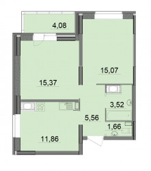 Двухкомнатная квартира 55.08 м²