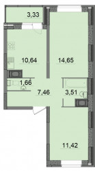 Двухкомнатная квартира 51.01 м²